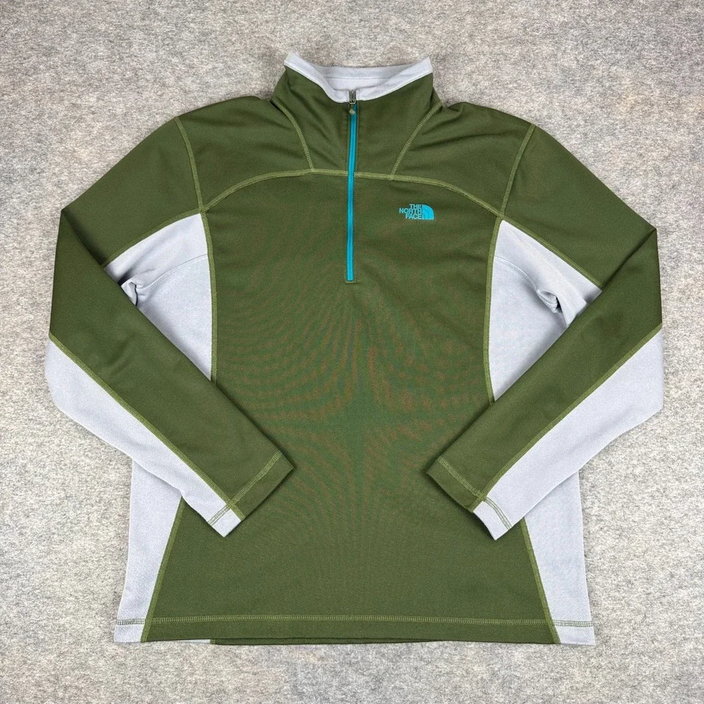 The North Face 1/4 Zip Fleece Pullover Polyester Green Mens Large L